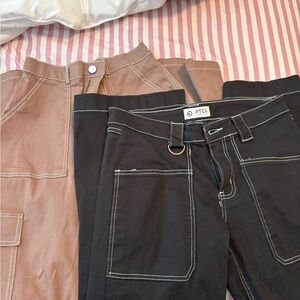 Black and Brown Cargo Pants Duo with Contrast Stitching